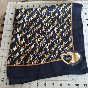 Coach Script Design Scarf in Navy and Gold